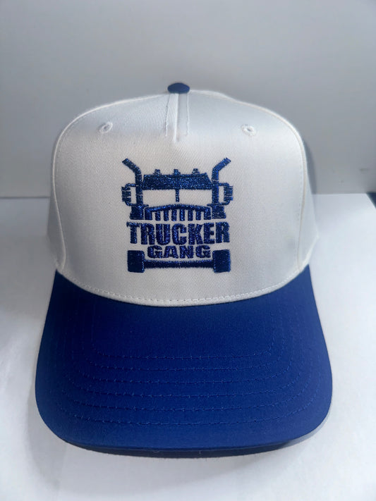"TRUCKER GANG CURVE SNAP BACK" WHITE/METALLIC BLUE
